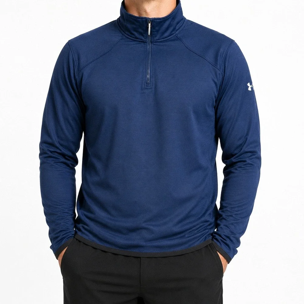 Under Armour ColdGear Reactor Mens Large Navy Blue 1/4 Zip Fitted Pullover Top